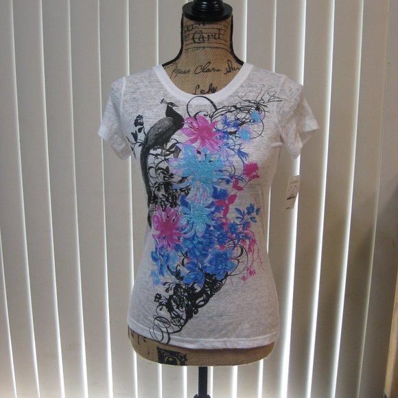 NWT Express white graphic tee t shirt top XS extra small - Picture 1 of 5
